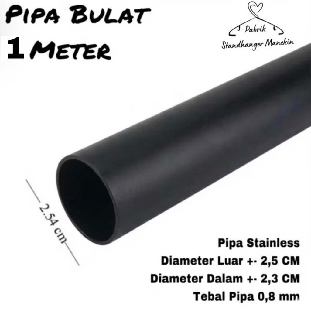 Pipa Besi Bulat Stainless cat Hitam 1 Meter | Pipa Bulat Display | Besi Bulat 100 CM | Besi Bulat | 