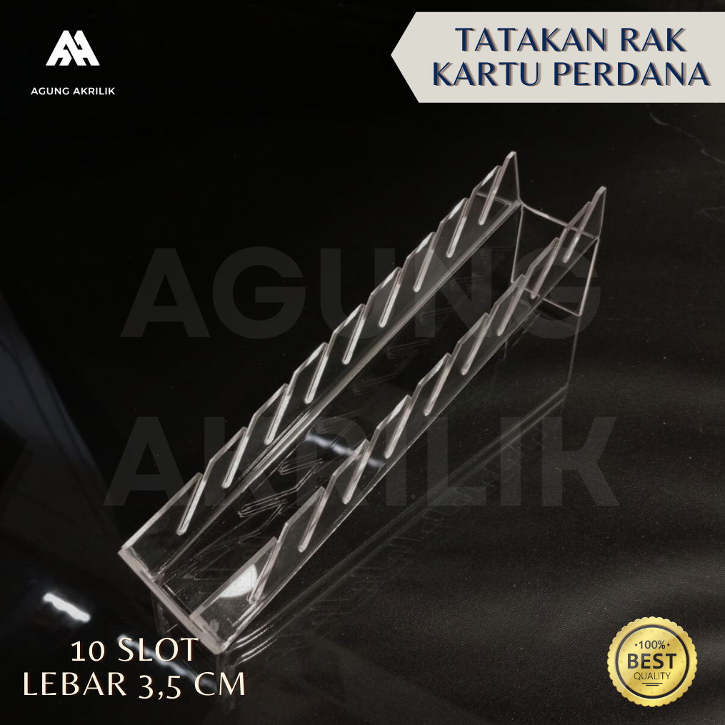 TEMPAT TATAKAN RAK KARTU VOUCHER PERDANA 10 SLOT LEBAR 3,5 CM AKRILIK