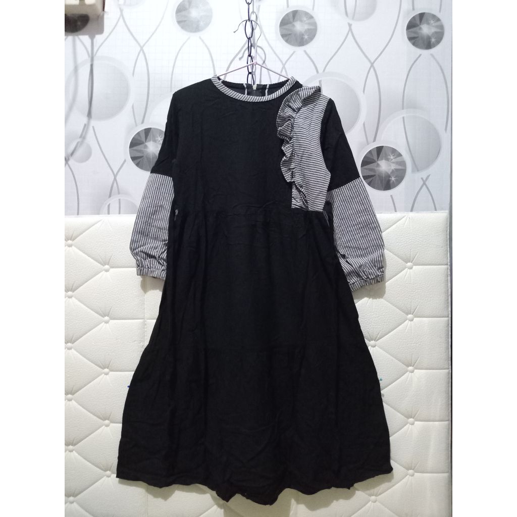Gamis anak rempel cantik lucu usia 4-5 thn warna hitam bahan rayon