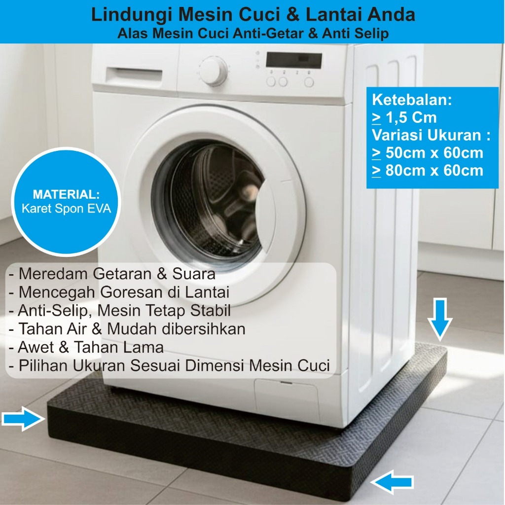 ALAS MESIN CUCI - ANTI GETAR & ANTI SELIP - KARET SPON EVA - TEBAL 1,5 CM