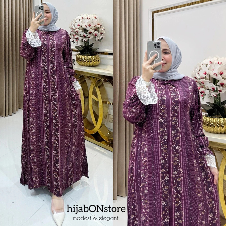 Gamis Lebaran Wanita Terbaru 2026 Baju Pengajian Ibu Pernikahan Set Gamiss Hijab Dres Brokat Muslima