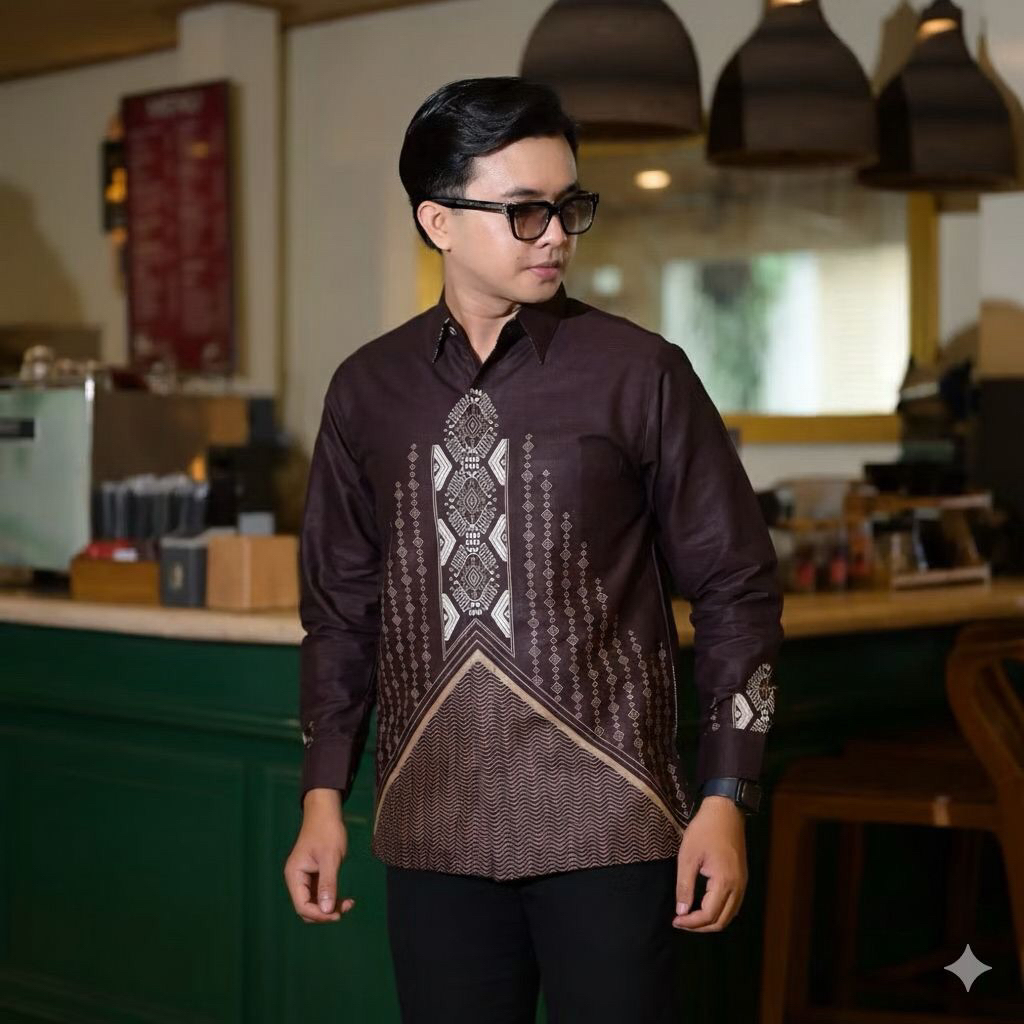 Kemeja Batik Pria motif MAHOGANY premium katun