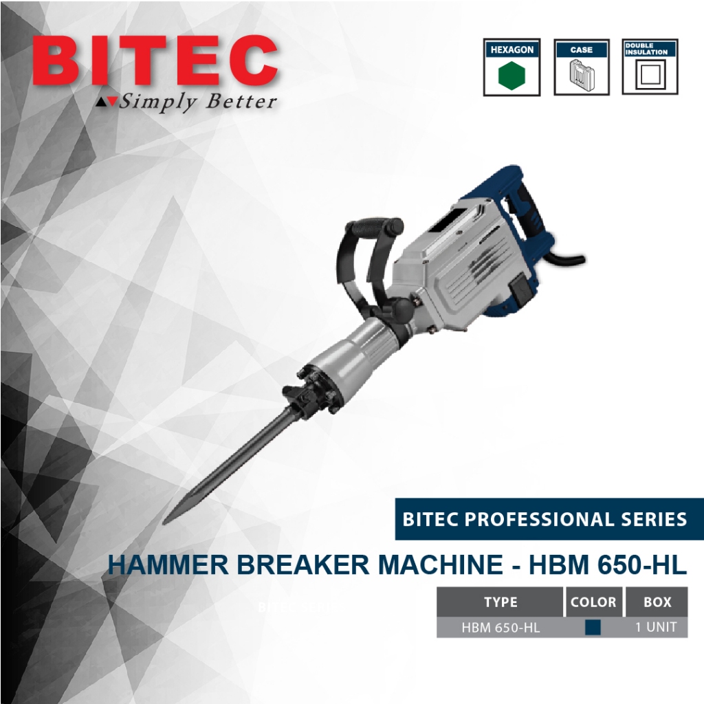 BITEC Mesin Bobok Beton Hammer Breaker 1340W 43J Hexagon Penghancur Beton HBM 650-HL