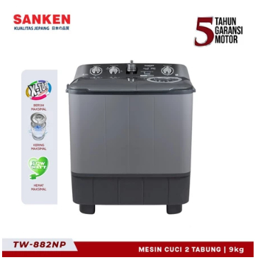 NEWsBgt- Sanken Mesin Cuci 2 Tabung TW-882NP 9Kg Hitam