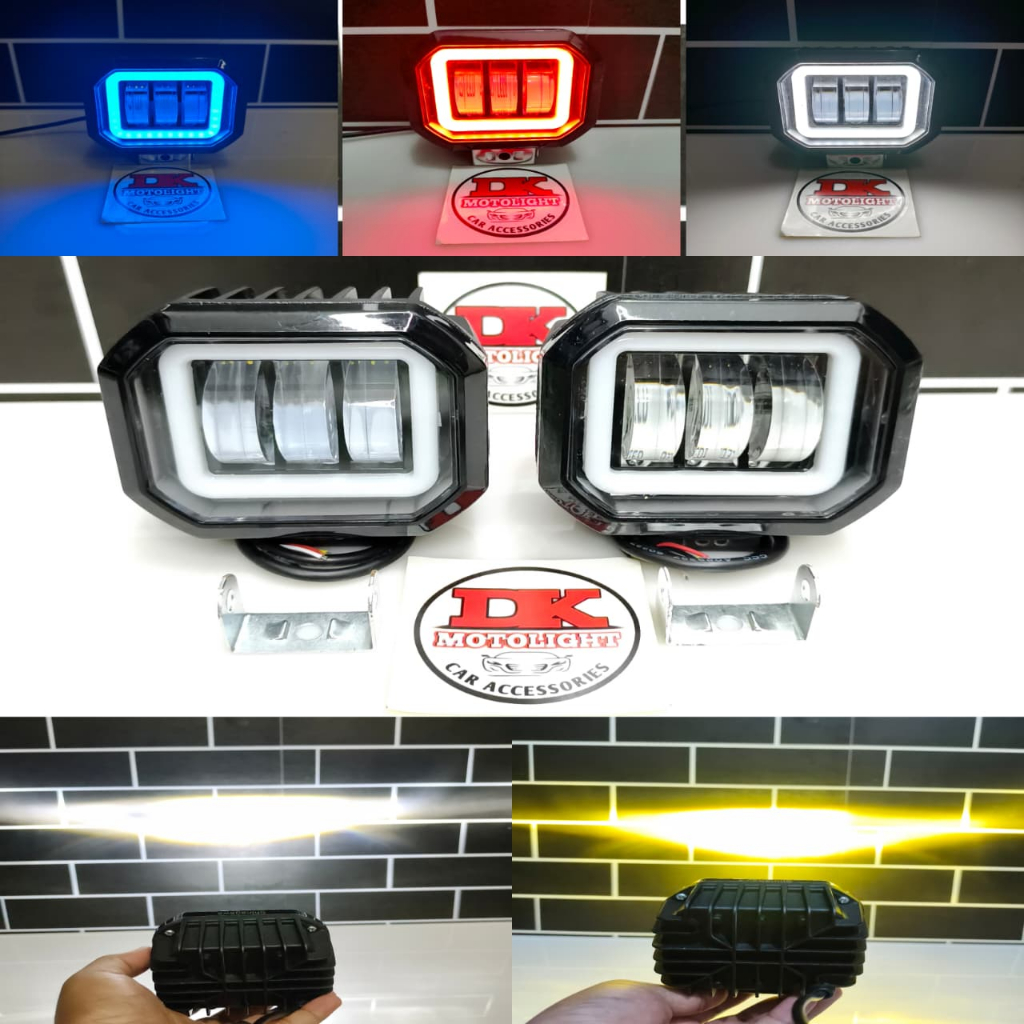 Daymaker 3 Lensa Kotak Motor Mobil Foglamp Bemper Custom Lampu Sorot Super Terang Fokus