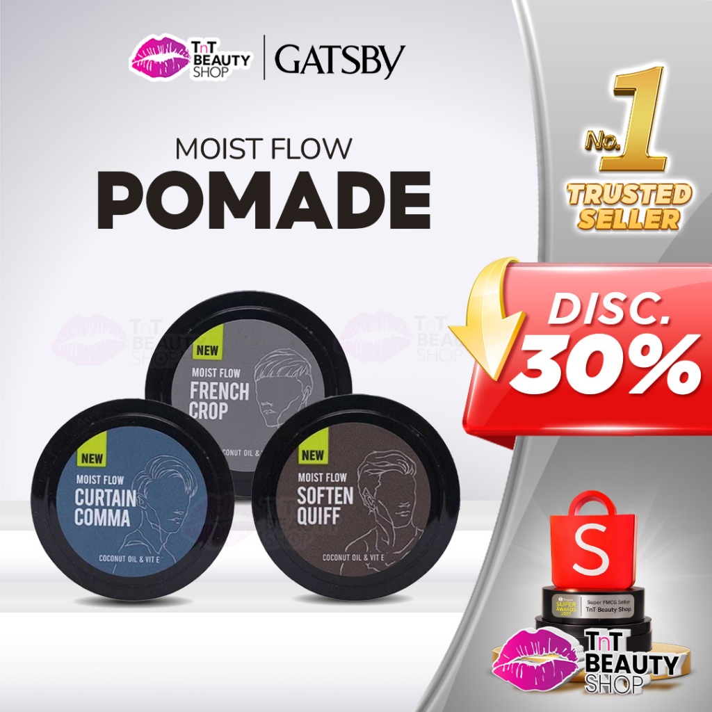 Gatsby Moist Flow 30gr Curtain Comma | French Crop Clay | Soften Quiff Pomade | TnT Beauty Shop