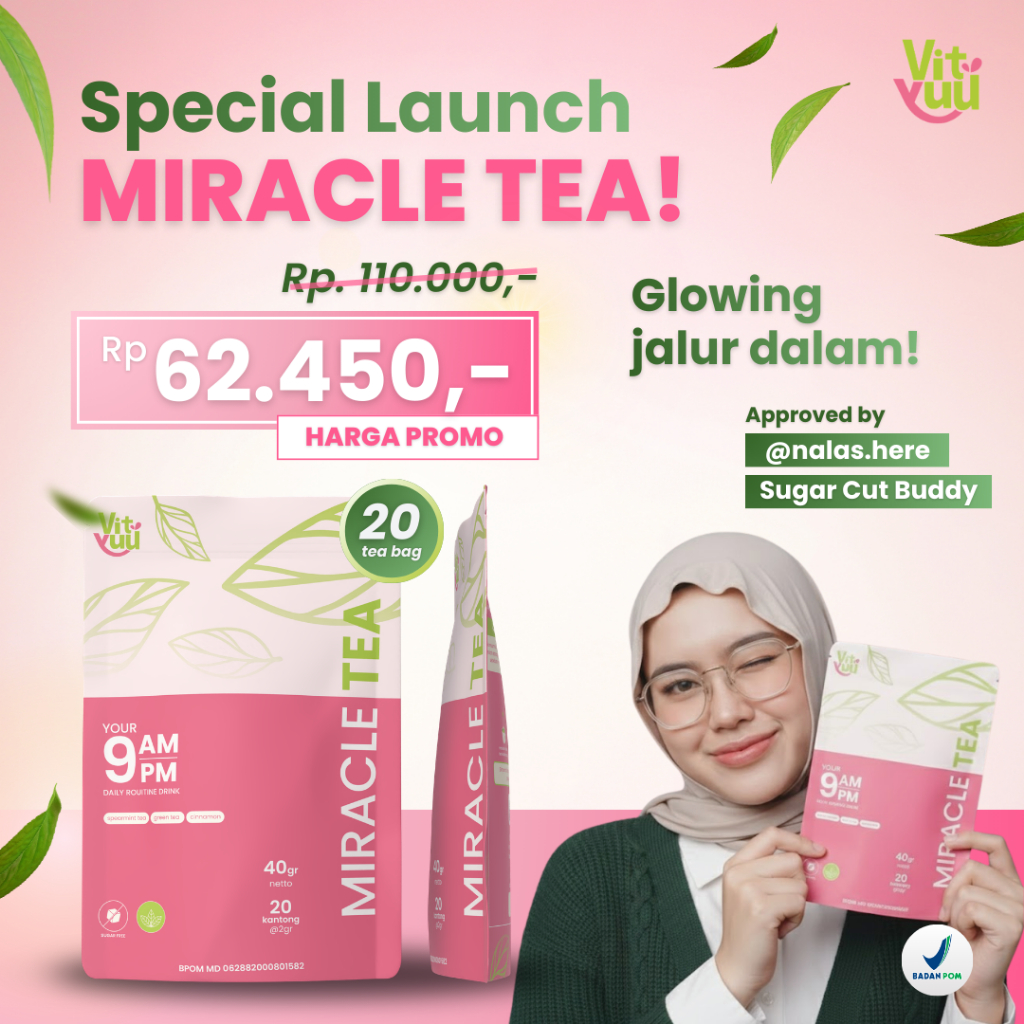 [BPOM] Vityuu Miracle Tea - Teh Herbal Teh Spearmint Untuk Jerawat Kalem dan Pipi Tirus - Anti Puffy