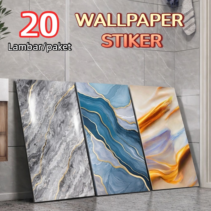 (20 LEMBAR)WALLPAPER DINDING Vinyl Lantai 30x60cm Anti Air PVC Motif Marmer Granit Kabinet Lemari Di