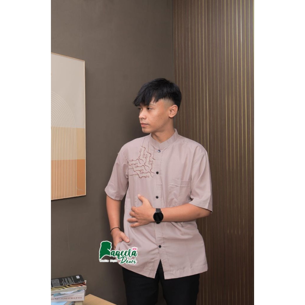 baju Koko bordir/ baju Koko cream lengan pendek/ Koko dewasa/ baju Koko/