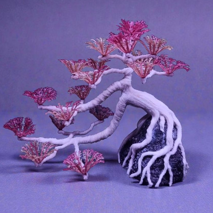 bonsai sakura daun pink  bonsai aquascape bonsai hias replika plastik bonsai aquarium tank