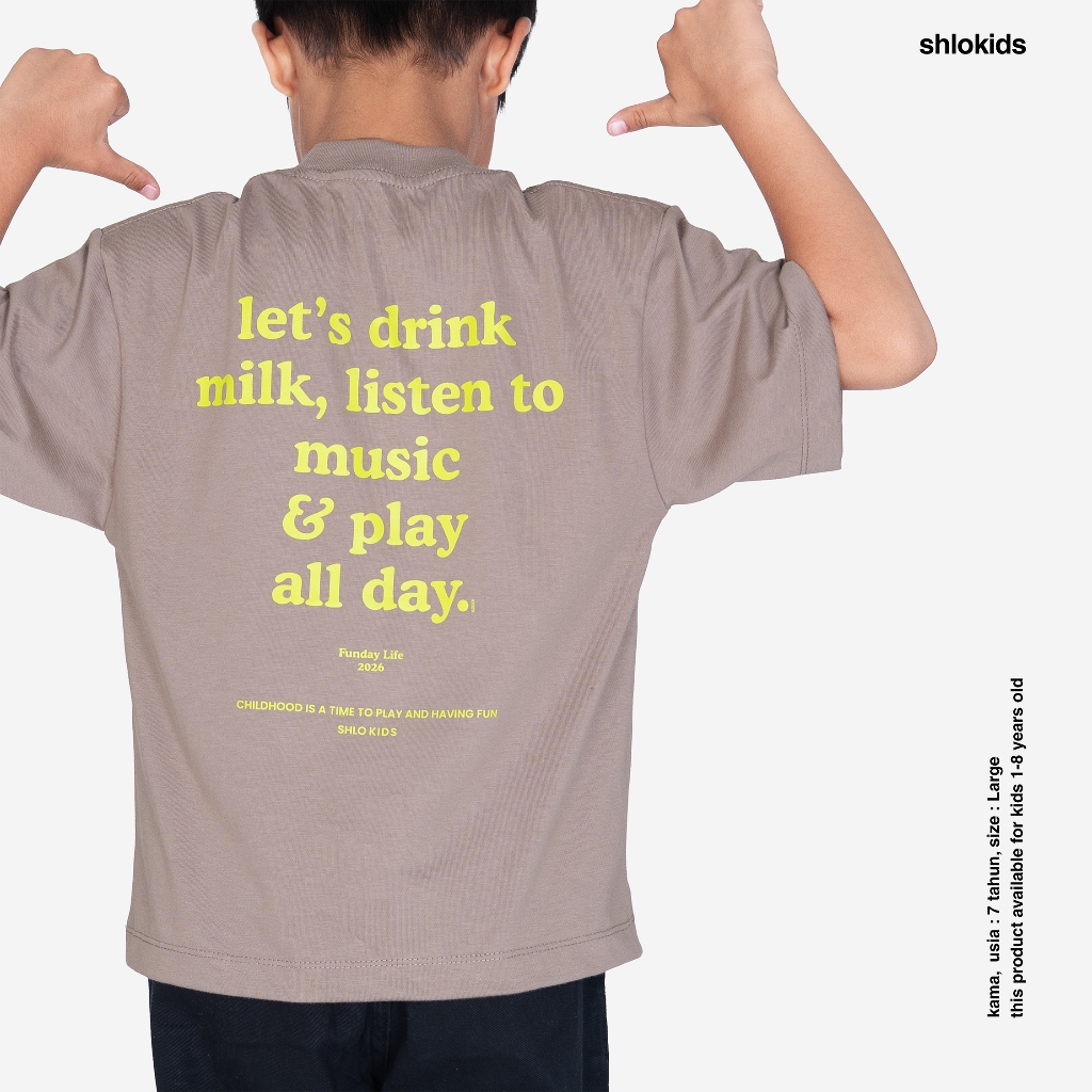 SHLO KIDS - Baju Kaos Anak Oversize - Coklat Muda Tshirt Milk and Play
