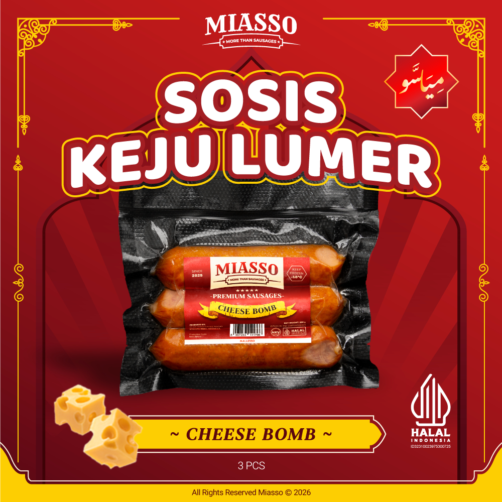 [TERLARIS] MIASSO - Cheese Bomb | Premium Sausages | Sosis Keju Halal Frozen Food