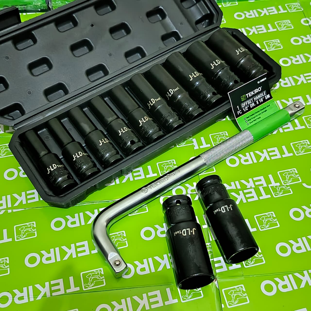 Mata Sok Impact JLD TOOLS READY COD Kunci Shock Set 10 Pcs 8-24 Mm / Tekiro Gagang Kunci Mata Sock L