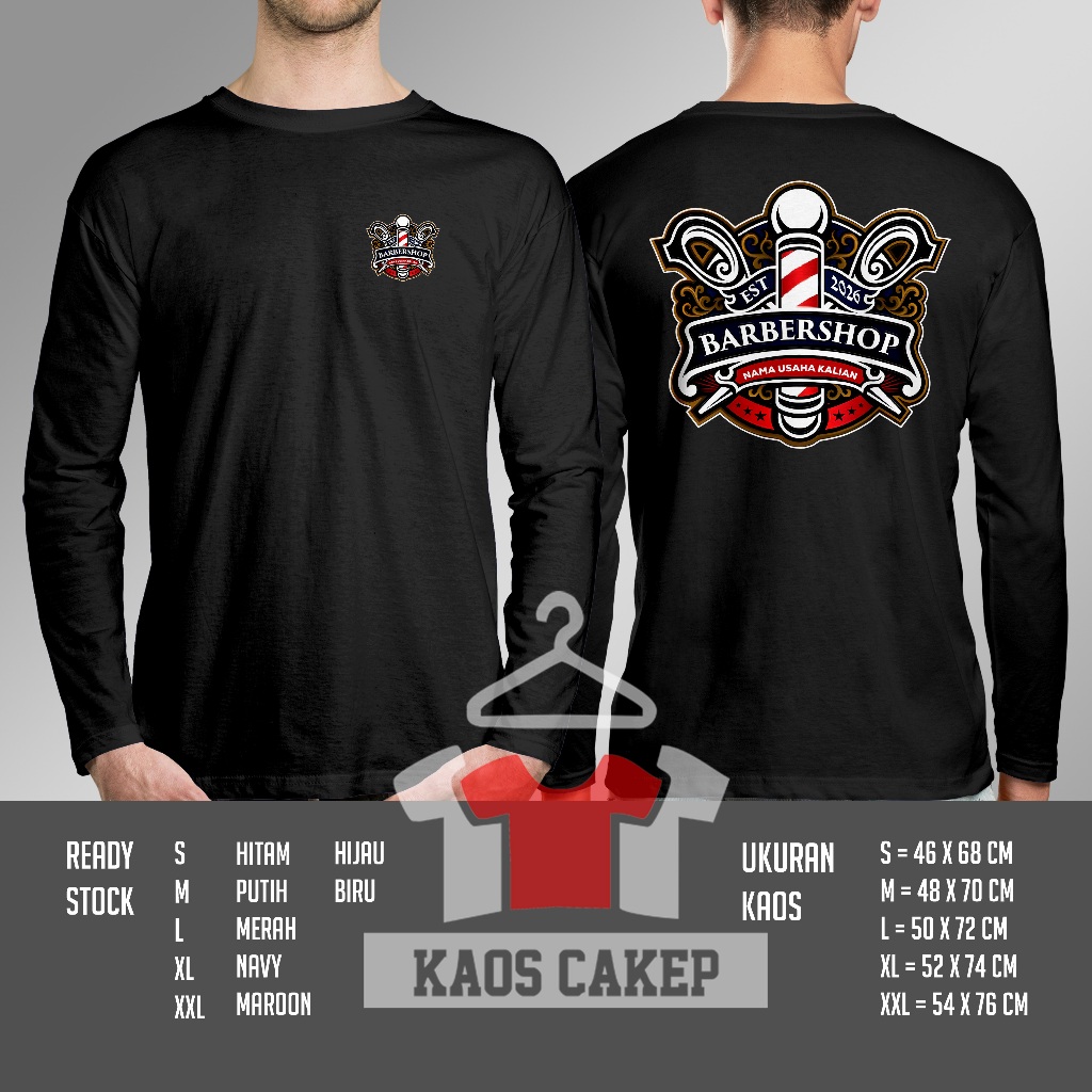 Kaos Logo BARBERSHOP Desain Keren Gratis Nama Usaha Kalian Lengan Panjang Baju Distro