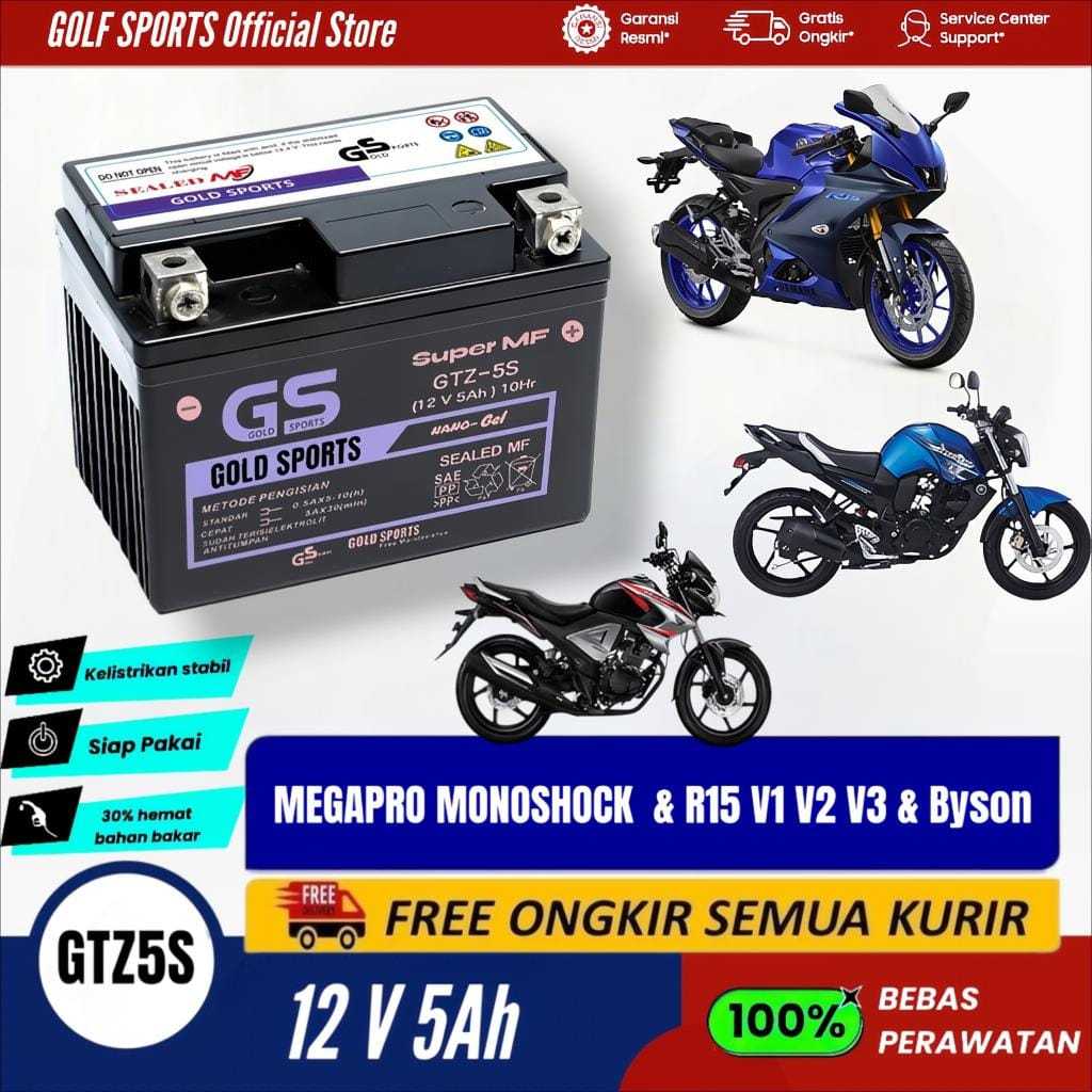 GOLF SPORTS Aki Full Kering Motor R15 V1 V2 V3 Byson Megapro Monoshock GTZ5S 12V5Ah Accu MF Baterai