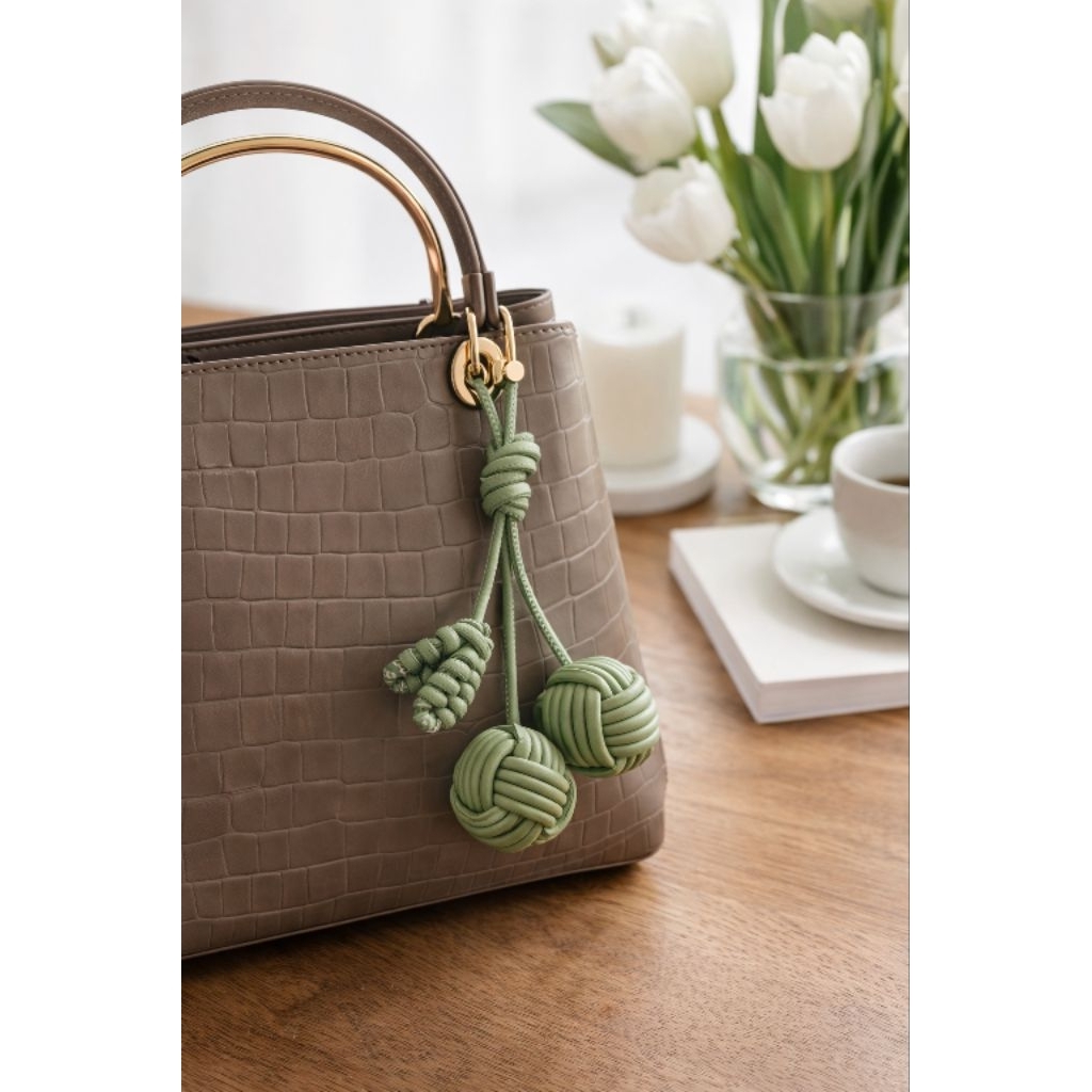 Bag Charm Woven Ball Leather Aksesori Tas Kulit