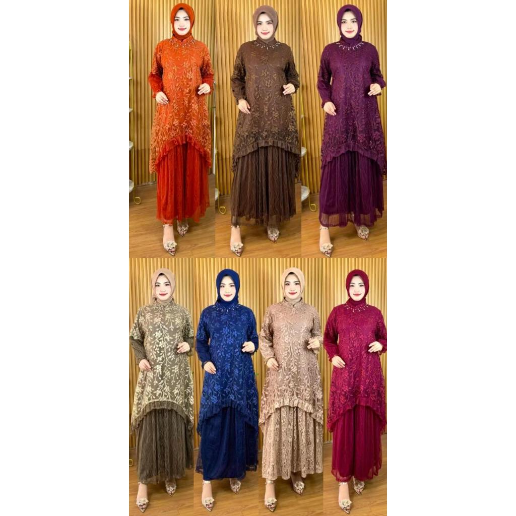 GAMIS PESTA MEWAH BROKAT TILE PAYET MIX RENDA PREMIUM SERAGAMAN STANDAR JUMBO CANTIK ELEGAN TERBARU 