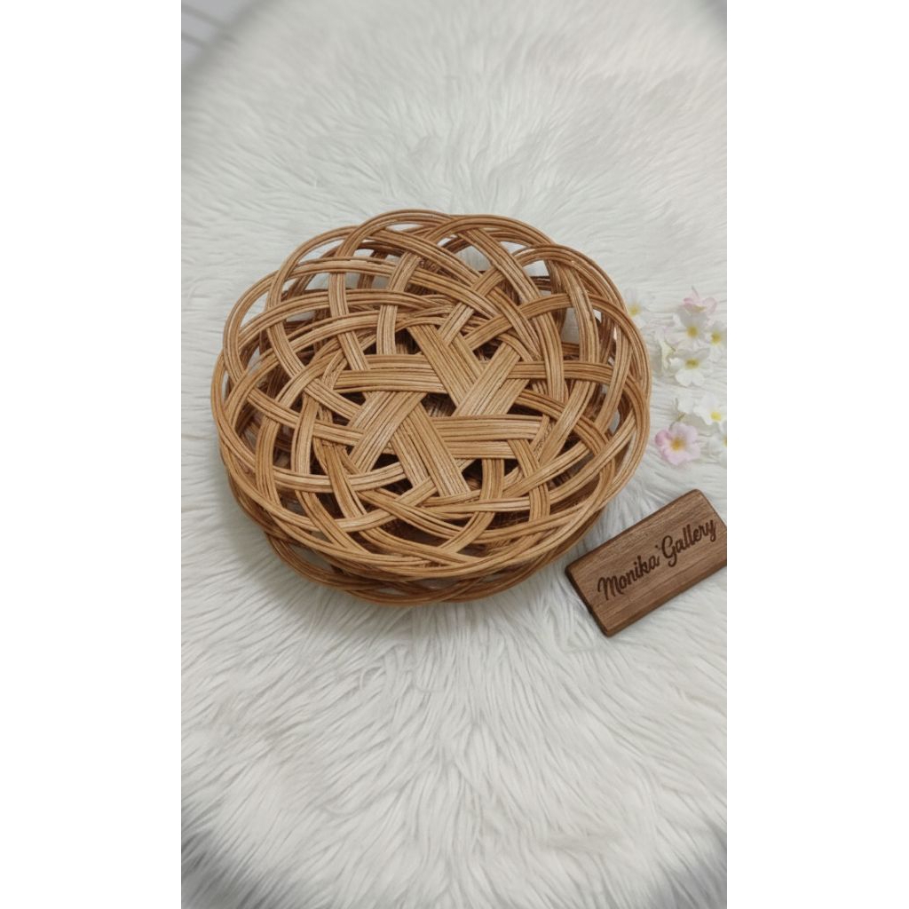 MG80 (Bisa COD), Piring anyaman Lidi Isi 10 pcs, Piring Anyaman Rotan 25 cm, Piring Lidi Anyaman Bam