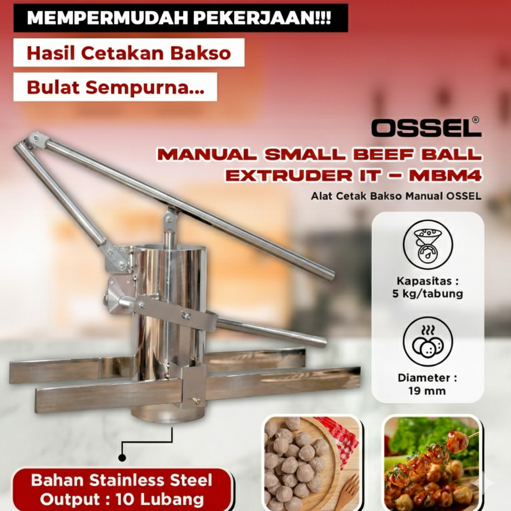 OSSEL Alat Cetak Bakso Manual Cetak Cilok Stainless Steel Cetak Pentol Manual 10 Lubang OSSEL