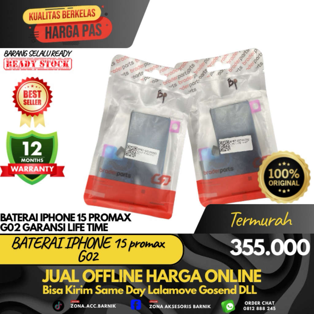 BATERAI IPHONE 15 promax G02 garansi lifetime
