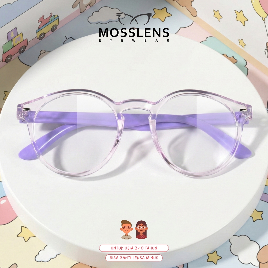 Mosslens Kacamata Bulat Fashion Anak Perempuan Laki-Laki Lucu Flexible Bisa Minus Silinder TR90 0035