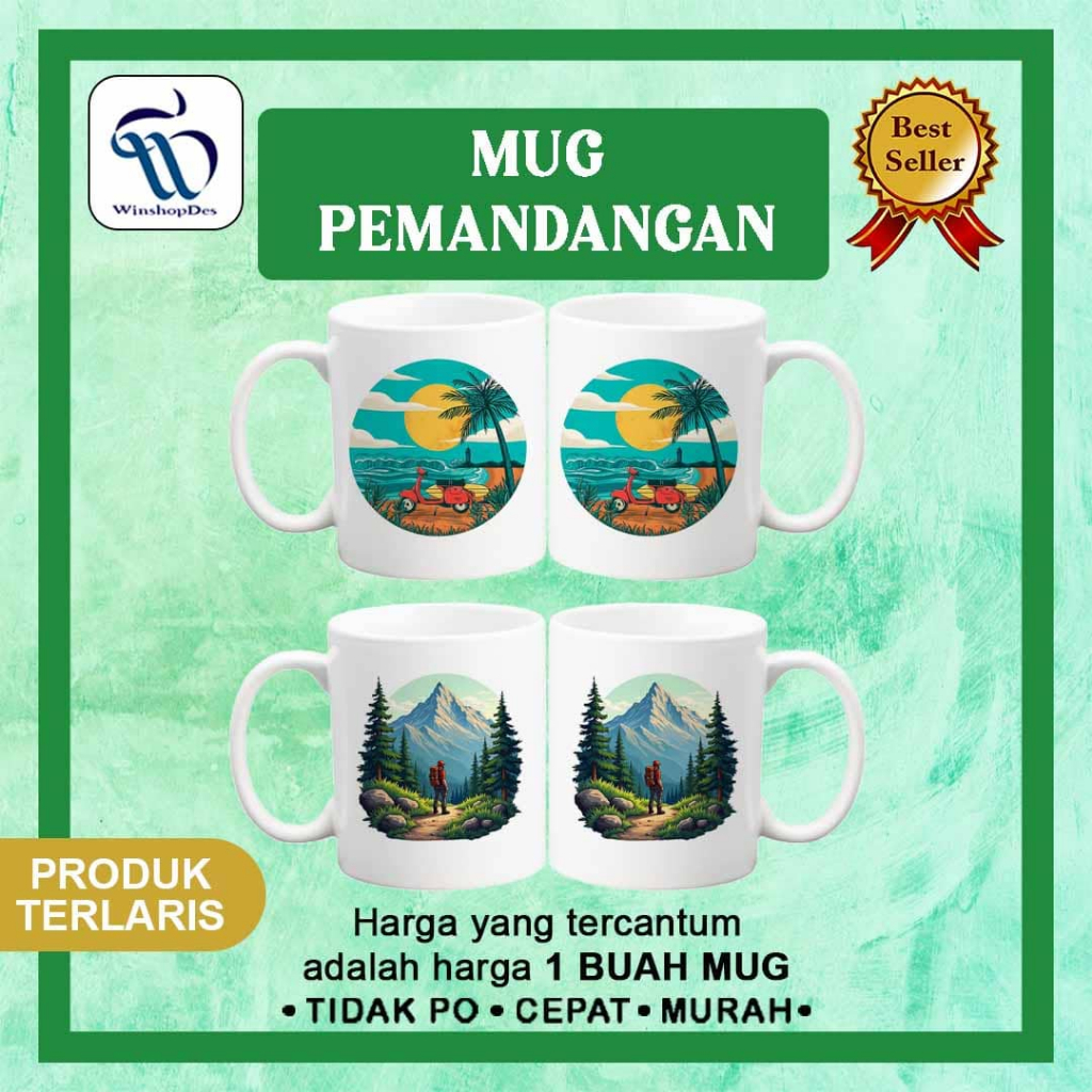 MUG PEMANDANGAN / MUG CUSTOM PEMANDANGAN / GELAS CUSTOM / MUG DESAIN LUCU