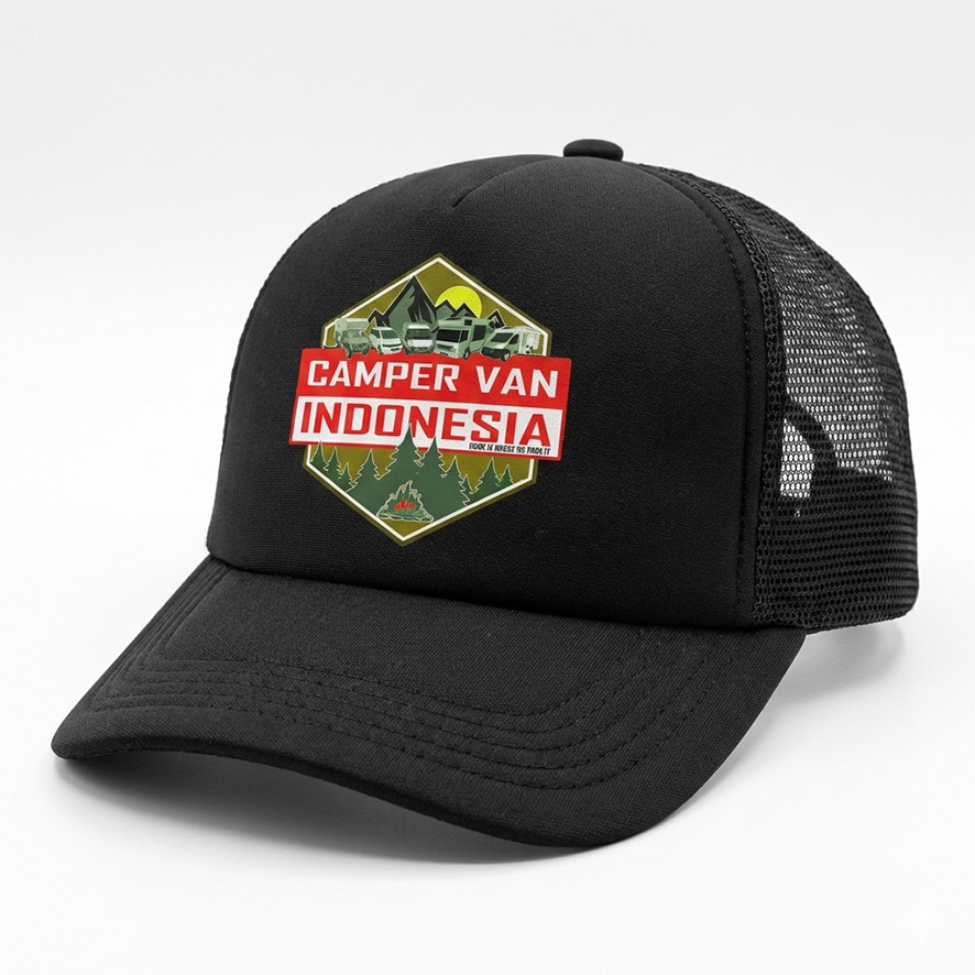 Topi Trucker Sablon campervan indonesia Dewasa Unisex - Topi Jaring bisa custom logo Satuan