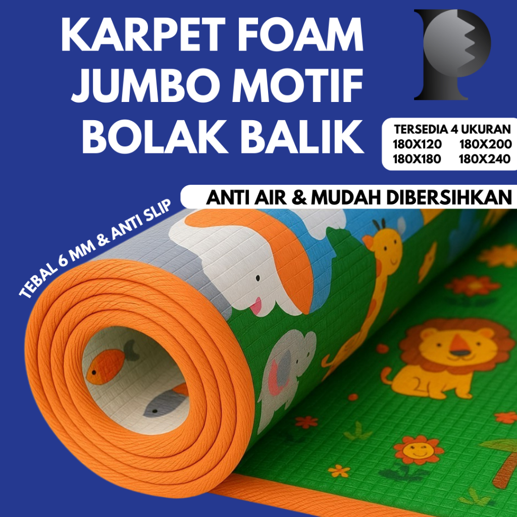 Karpet Foam Tebal Empuk JUMBO 180x240 180x200 180x180 180x120 Tikar Lantai Busa PE Bolak Balik Motif
