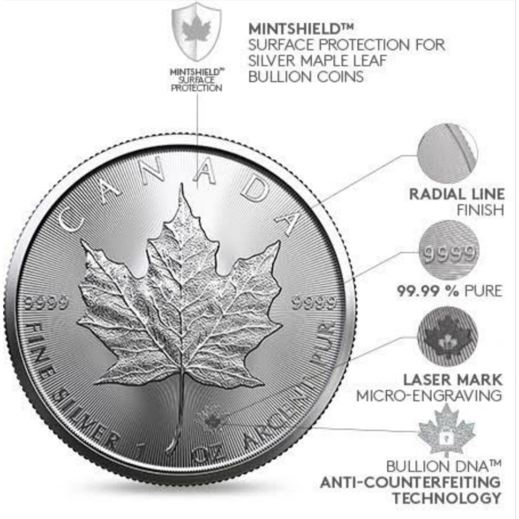 Koin Perak 1 oz Import Canadian Silver Maple Leaf Coins