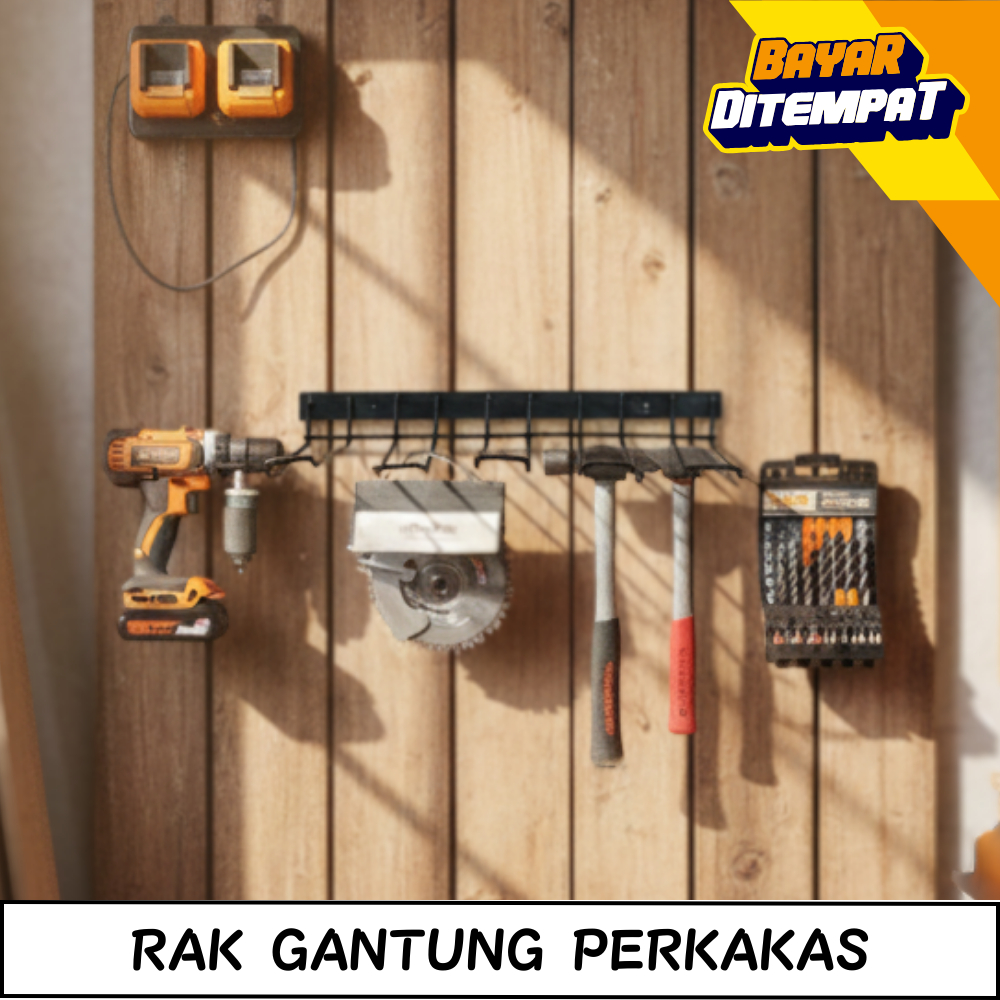 Rak Perkakas Bor Tempel Dinding - Dudukan Bor Listrik & Organizer Kunci Bengkel Multifungsi