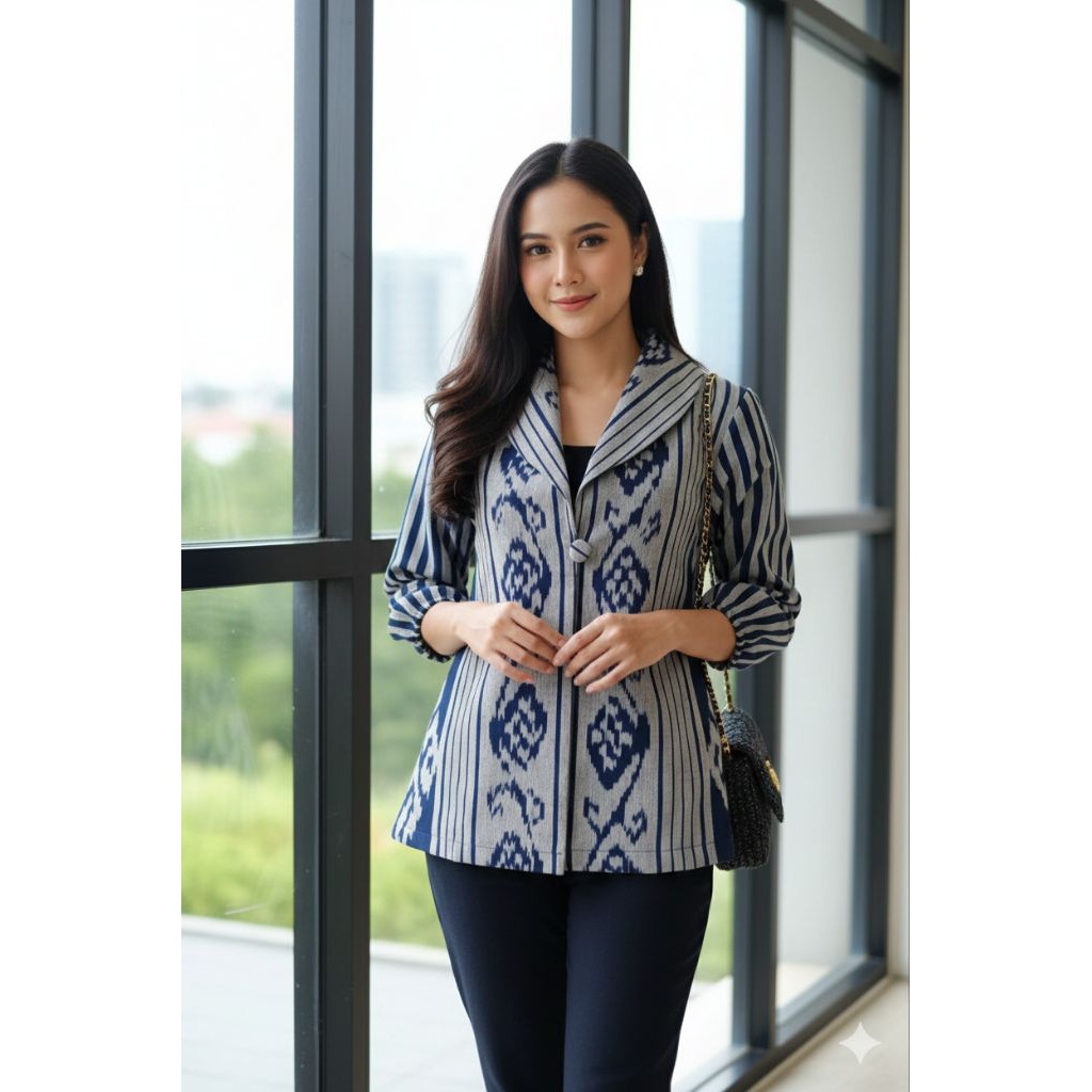 TENUN_GAYA Blazer Batik Wanita Modern Blazer tenun wanita baju tenun jepara atasan wanita fashion wa