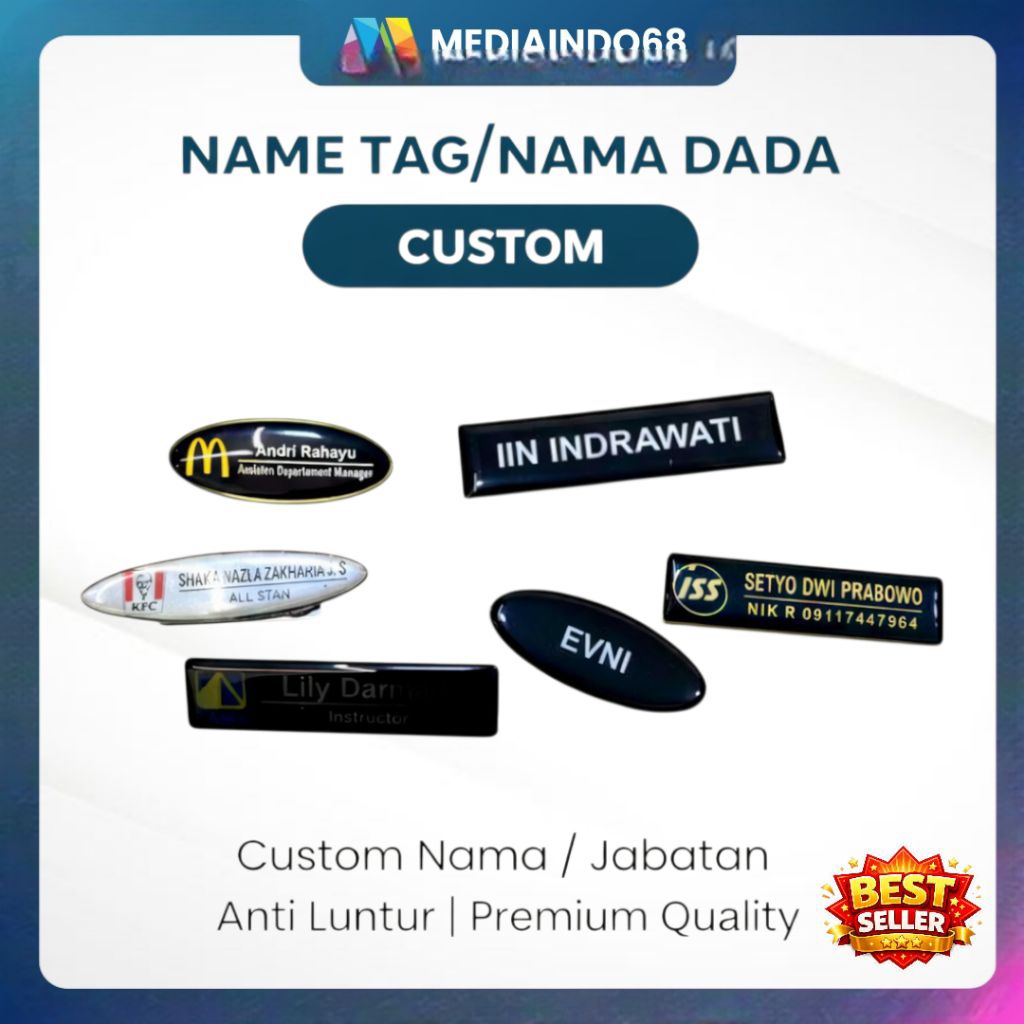 Name Tag /Nama Dada -Custom Satuan Akrilik/Kuningan/Stainless