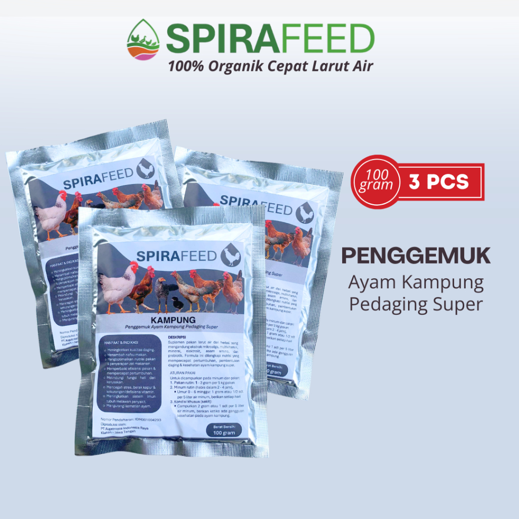 SPIRAFEED AYAM KAMPUNG | Suplemen Pakan Ayam Kampung Larut Air 3pcs | Penggemuk Ayam Kampung