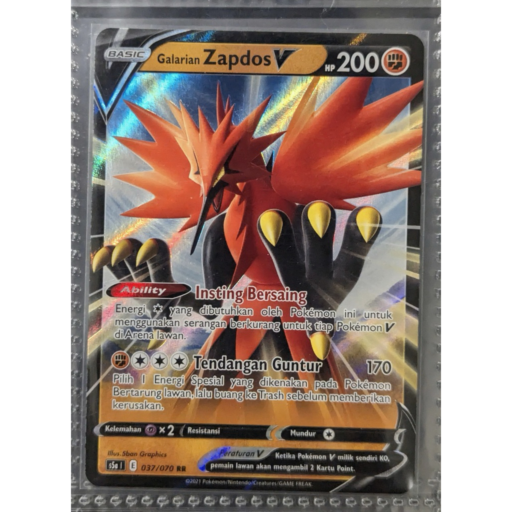 Kartu Pokemon Galarian Zapdos V RR Holo TCG Indonesia
