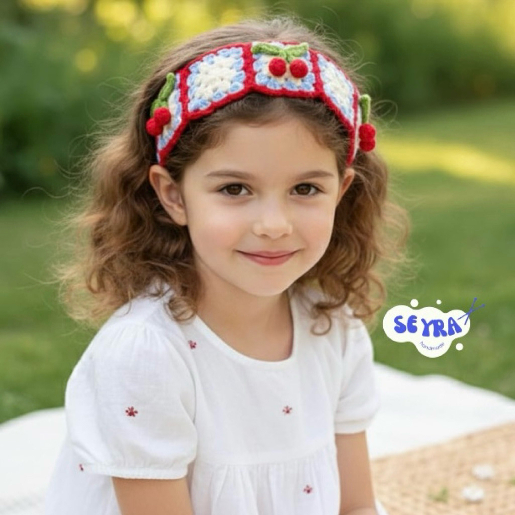 Bandana Rajut Ceri | Bando Rajut | Crochet Headband Cherry Premium Baby / Anak / Dewasa
