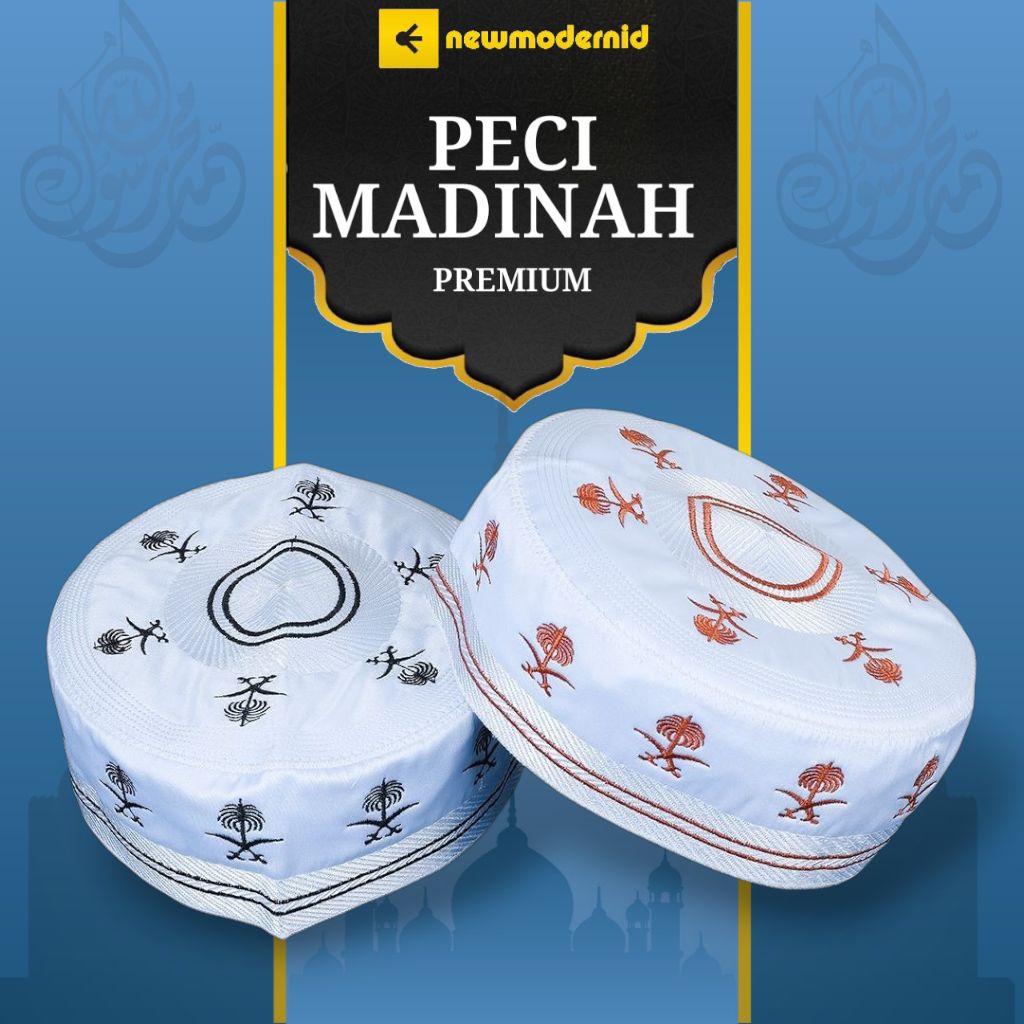 PECI MADINAH PUTIH KOPIAH PUTIH KURMA PECI HAJI SONGKOK BUGIS PECI PUTIH KOPIAH ORIGINAL - MOTIF KUR