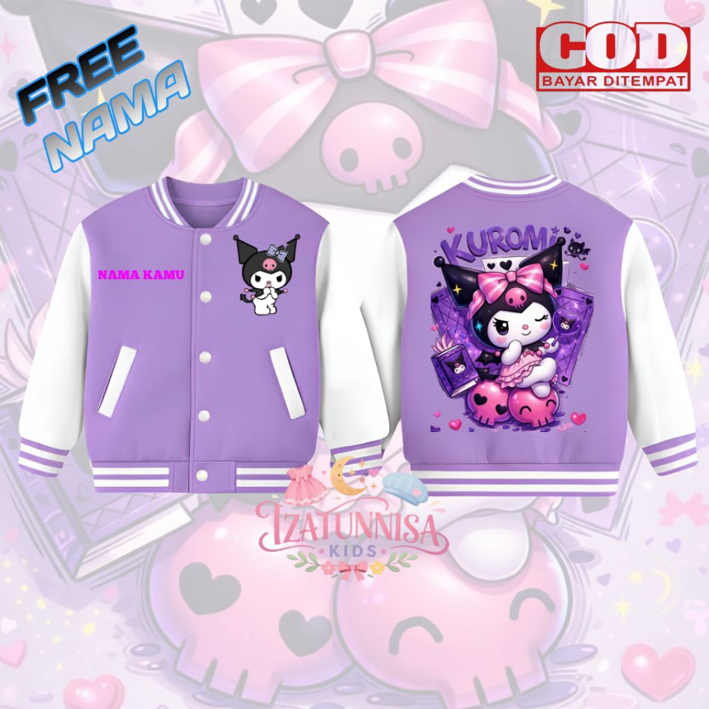 Jaket Baseball Anak Perempuan Kuromi Free Nama