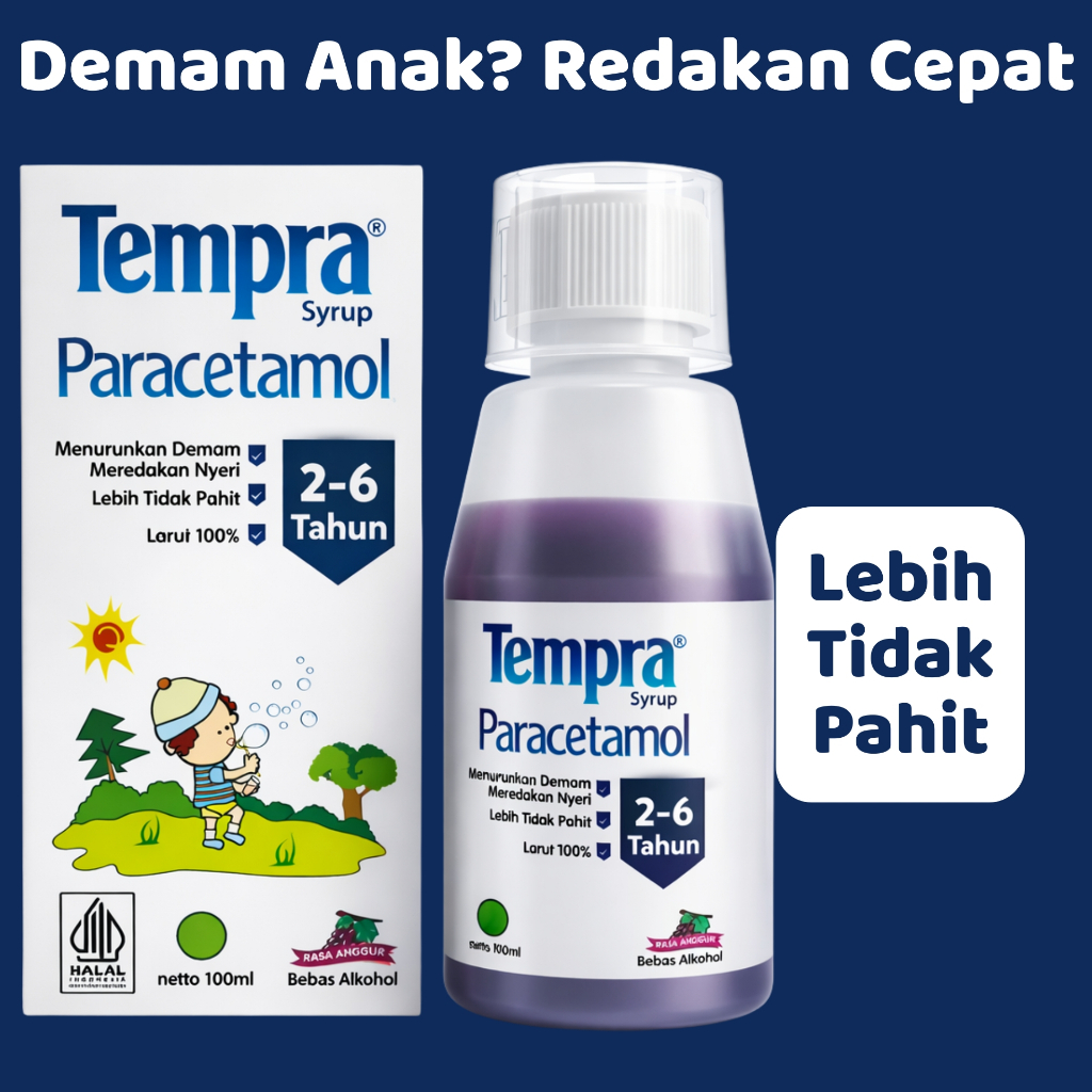 Tempra Syrup Paracetamol Anak 2–6 Tahun – Obat Demam & Nyeri Anak Lebih Tidak Pahit 100ml