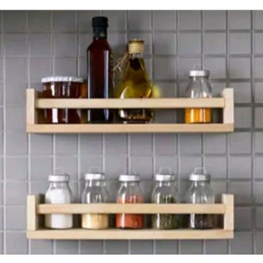 Rak Kayu Serbaguna Bumbu Dapur Kayu Jati Belanda Besar Kecil Warna Natural