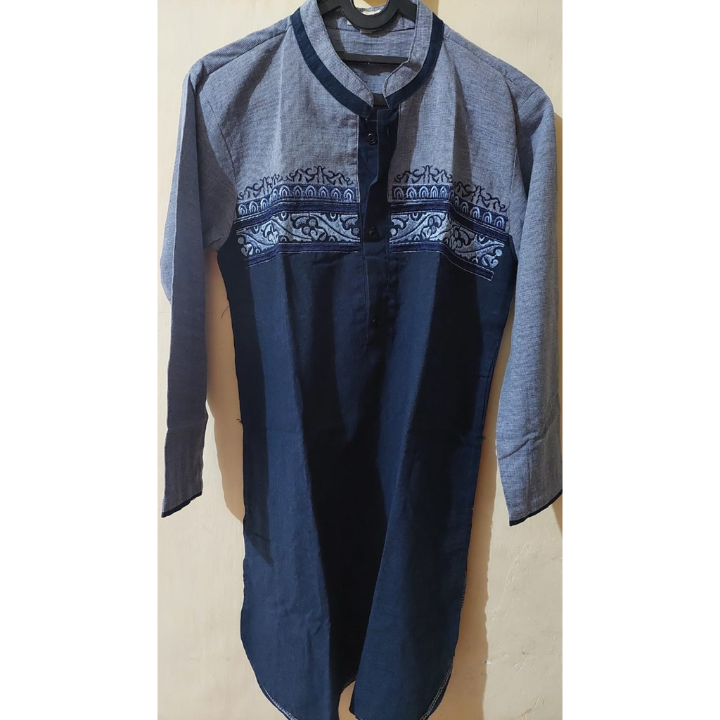 Baju Koko Anak Cowok Bordir Elegan - Biru Dongker