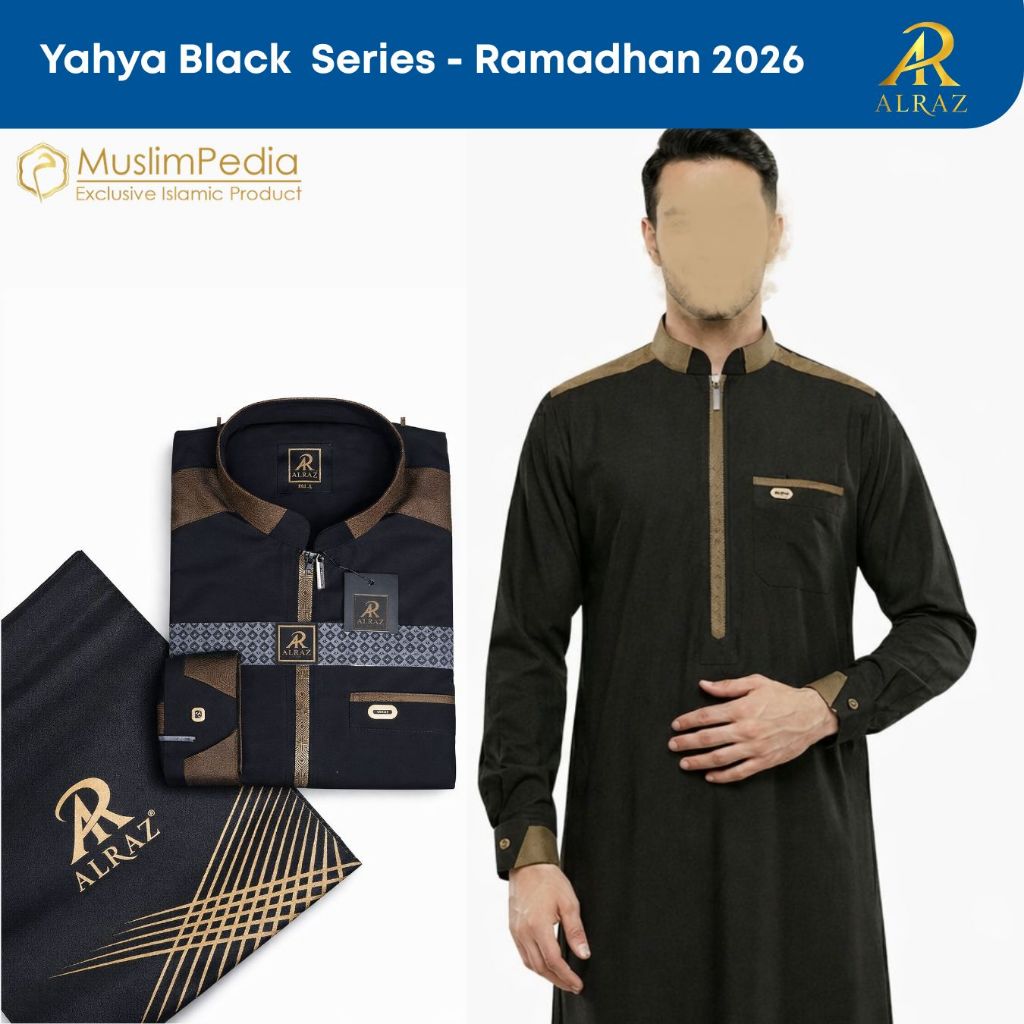 Alraz Gamis Hitam Jubah Dewasa Katun Zipper Yahya Series