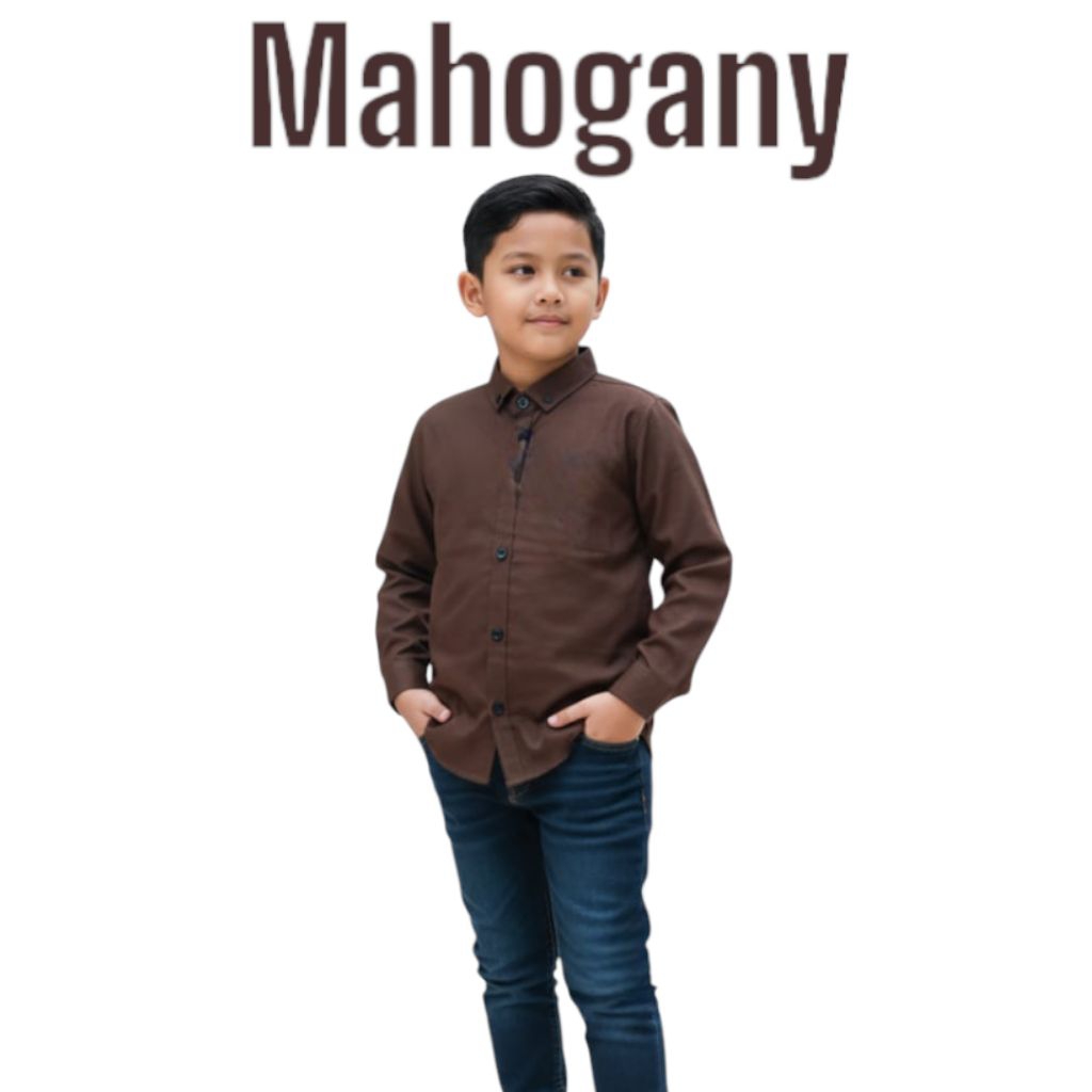 Baju kemeja anak laki laki Import 3-13 tahun kemeja warna mahogany Lengan Panjang kemeja anak polos 