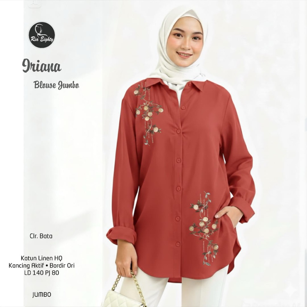 brick bata Iriana Kemeja SUPER JUMBO LD 140 Blouse oversize bordir cantik / riaeighty