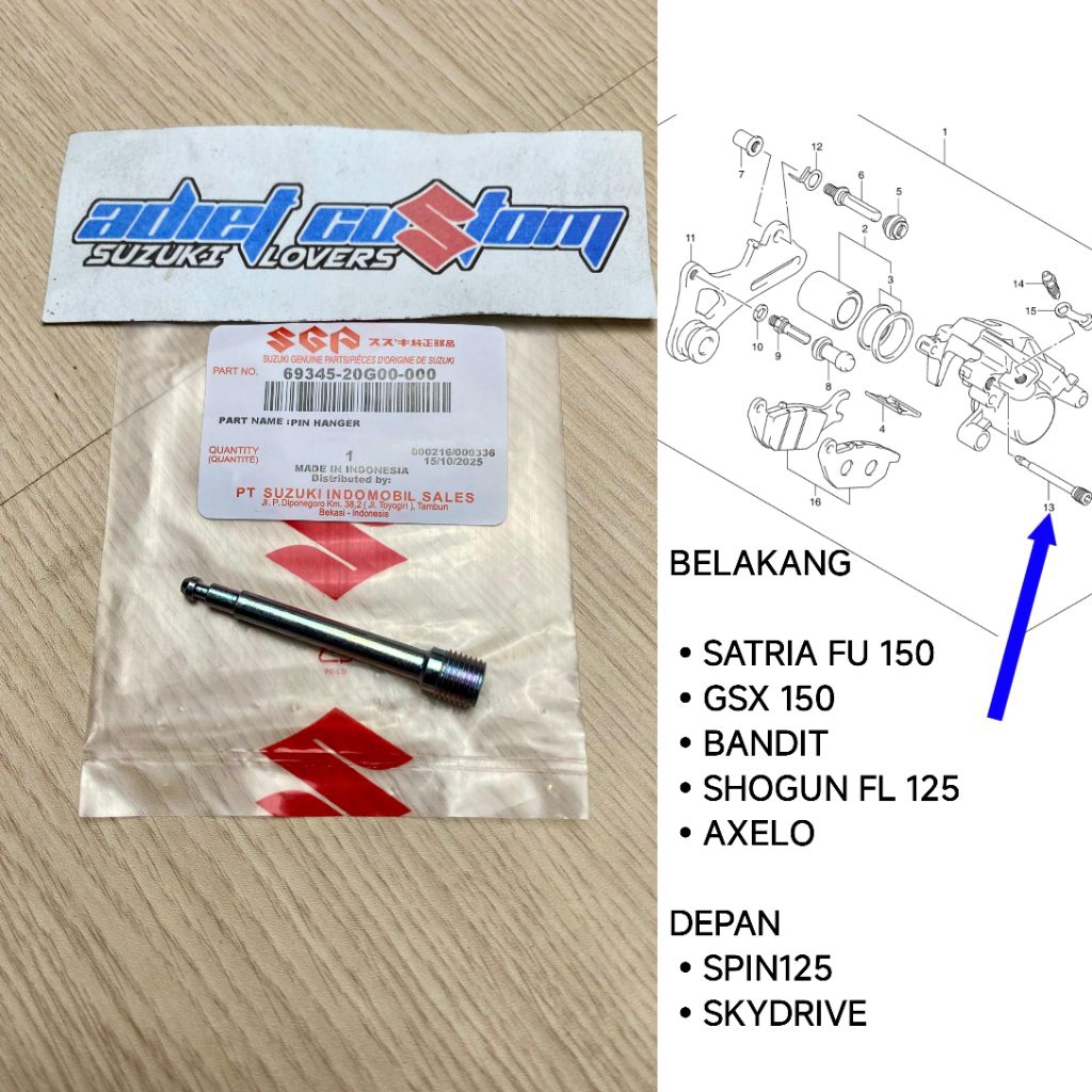 Pin Baut Kampas Rem Belakang Suzuki Satria Fu / Gsx / Shogun 125 FL Original SGP ASLI 69345-20G00-00