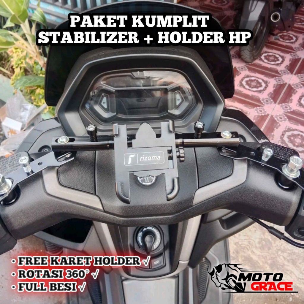 HOLDER HP Spion Motor Paketan Lengkap + Stabilizer Dudukan Spion Motor Nmax, Lexi, Mio, Aerox, Vario