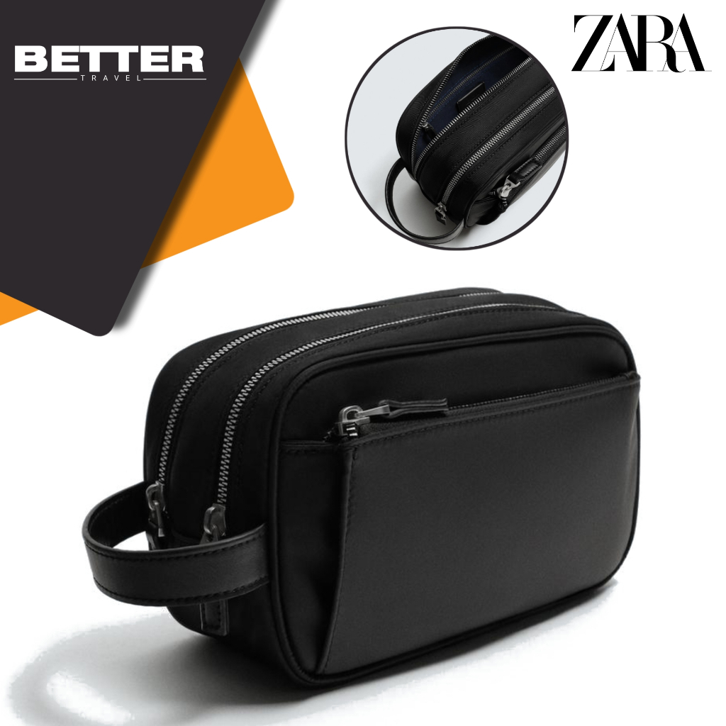 ZARA clutch pria tas pouch hand bag casual traveling daily toiletry full black