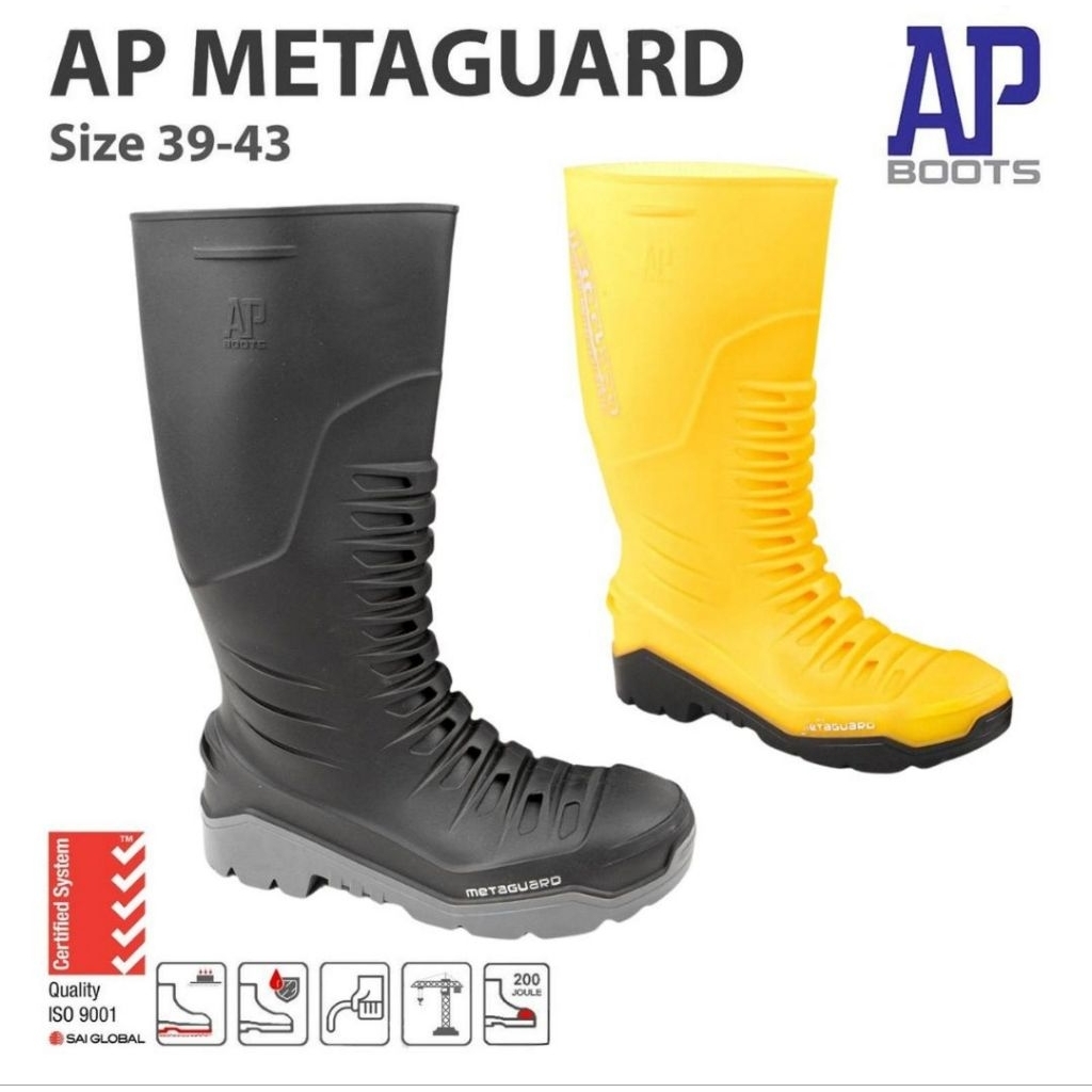 Sepatu boot Safety Ap Metaguard produk Original Ap Boots ada besi diujung sepatu