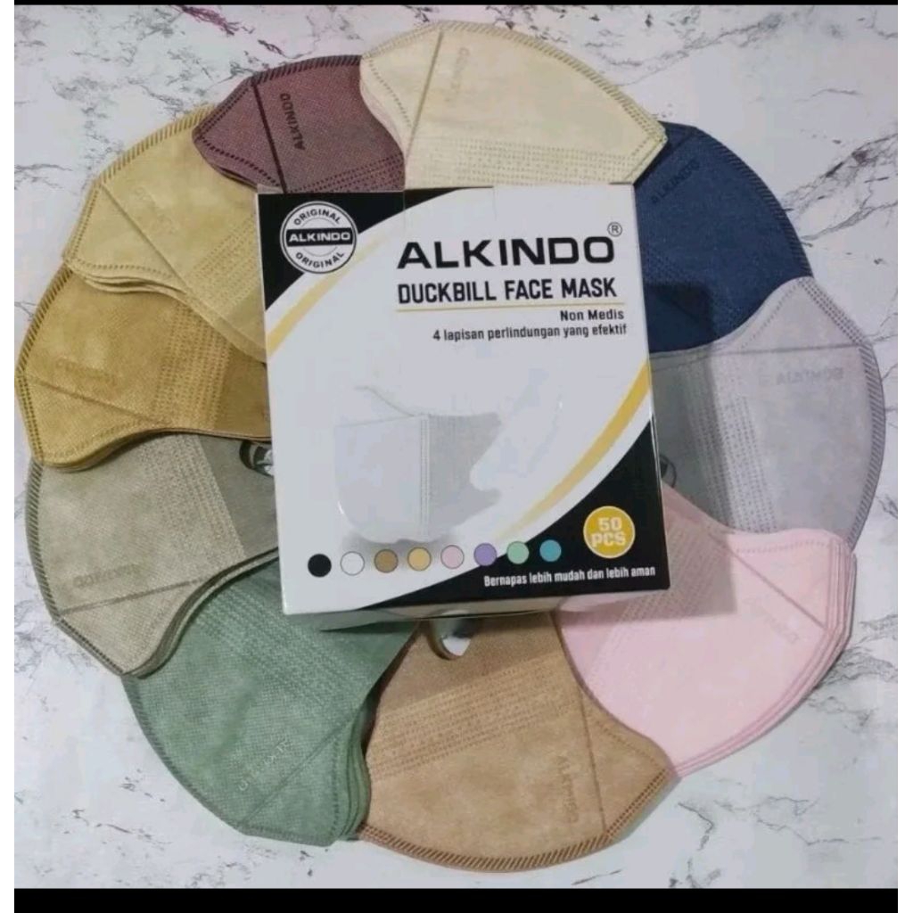 Masker Duckbill Hijab Mix Warna Alkindo 4 Ply isi 50 Pcs / Masker Duckbill Warna warni
