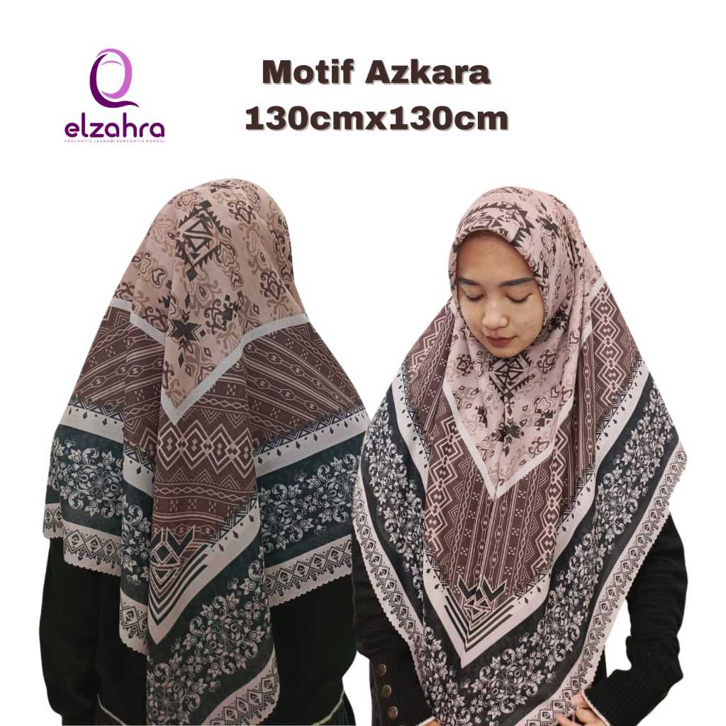 JILBAB HIJAB KERUDUNG VOAL SEGIEMPAT MOTIF SYAR'I ETNIC 130X130 PRINTING ELZAHRA BUKAN ELZATTA