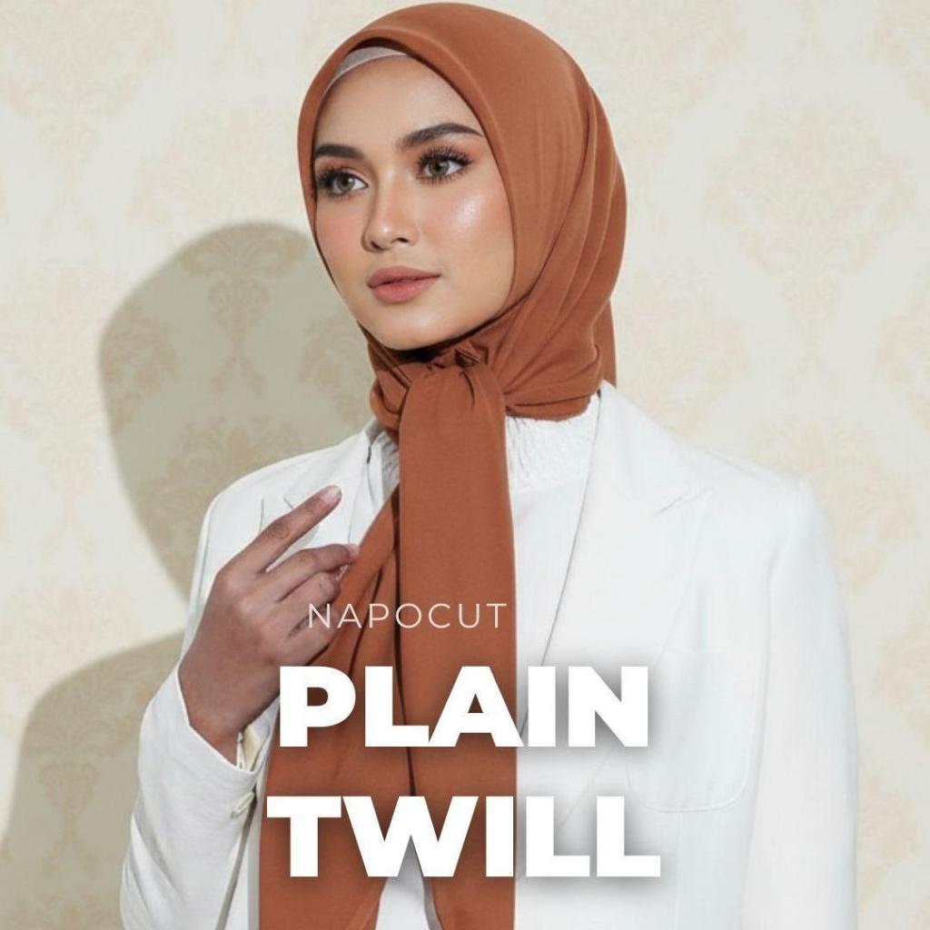 Hijab Segi Empat Paris Twill Jepang Napocut Asli Tegak Anti Terawang Premium